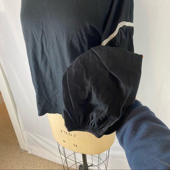 🌷 Zara Jewel Detail Black Balloon Long Sleeve Top Size S - Picture 5 of 11
